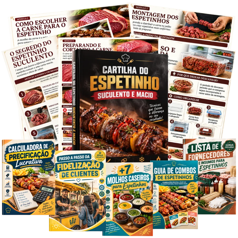 Mockups das cartilhas do espetinho suculento e macio